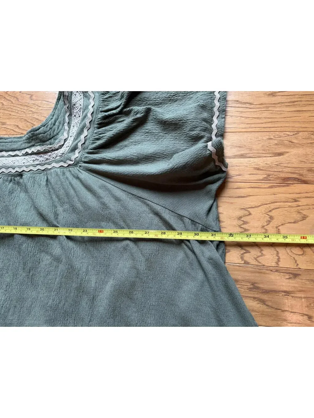 Catherines Size 3X Textured Square Neck Batwing Sleeve Top Green Cotton Blend - Picture 7 of 8